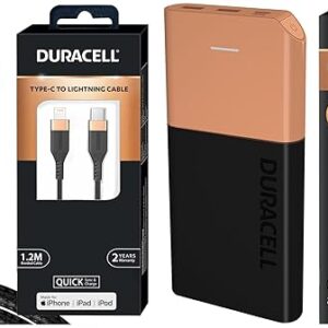 Duracell Powerbank 10000mh with Series 3 - C to Lightening Cable
